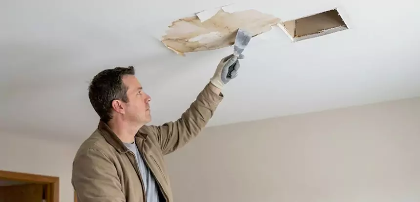 Ceiling Water Stain and Drywall Repair in Experiment